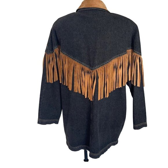 Carole Little Sport Vintage Womens Jacket Size 12 Blue Beaded Denim Leather - Picture 2 of 10